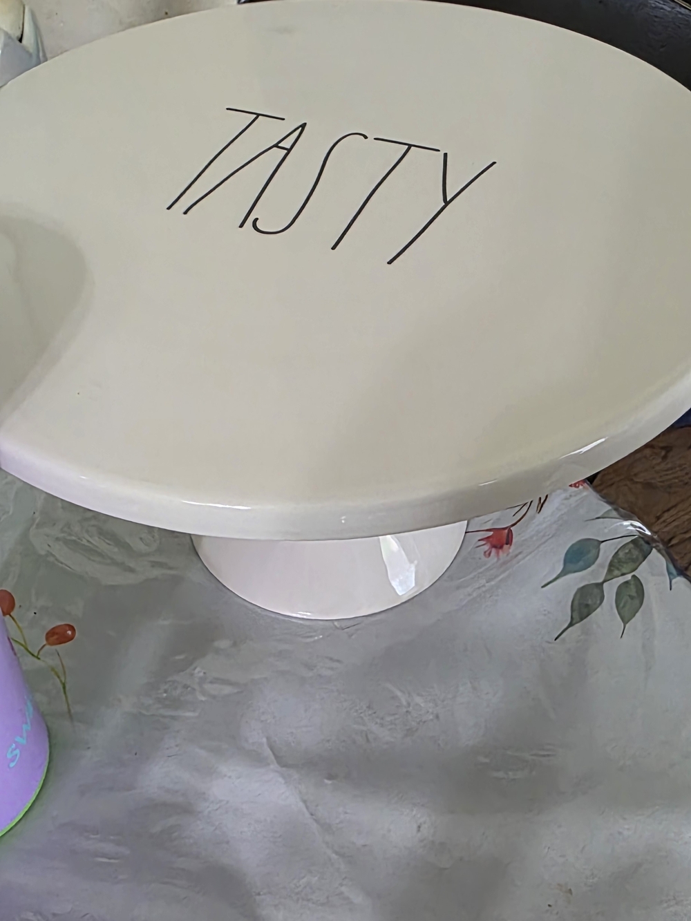 Rae Dunn White "TASTY" Ceramic Cake Stand
